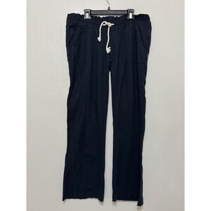 Roxy Womens Navy Linen Blend Wide Leg Drawstring Beach Pants Size Large